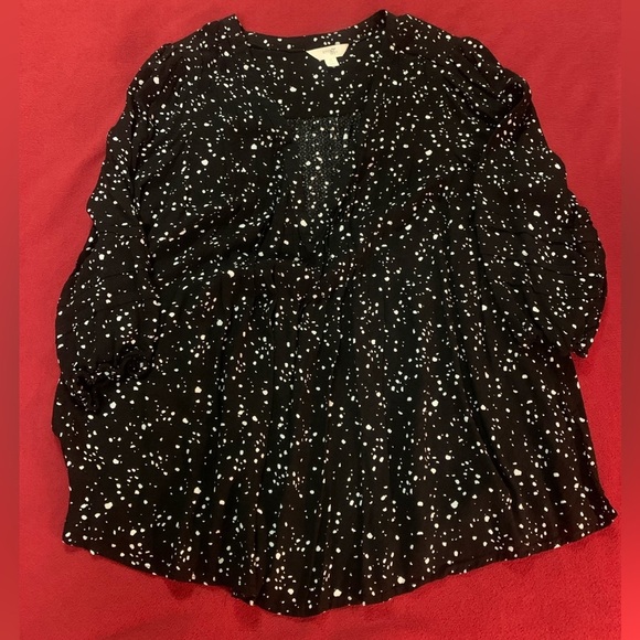 Terra & Sky Women's Plus Size Pintuck Woven Printed Quarter Sleeve V-Neck Blouse - Picture 6 of 11